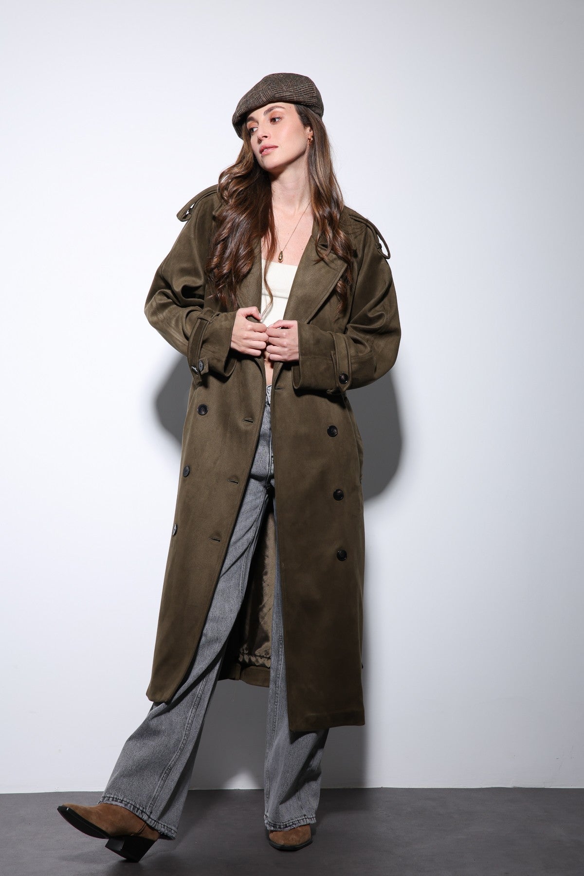 Antioch Premium Women's Suede-Look Cross-Over Trench Coat