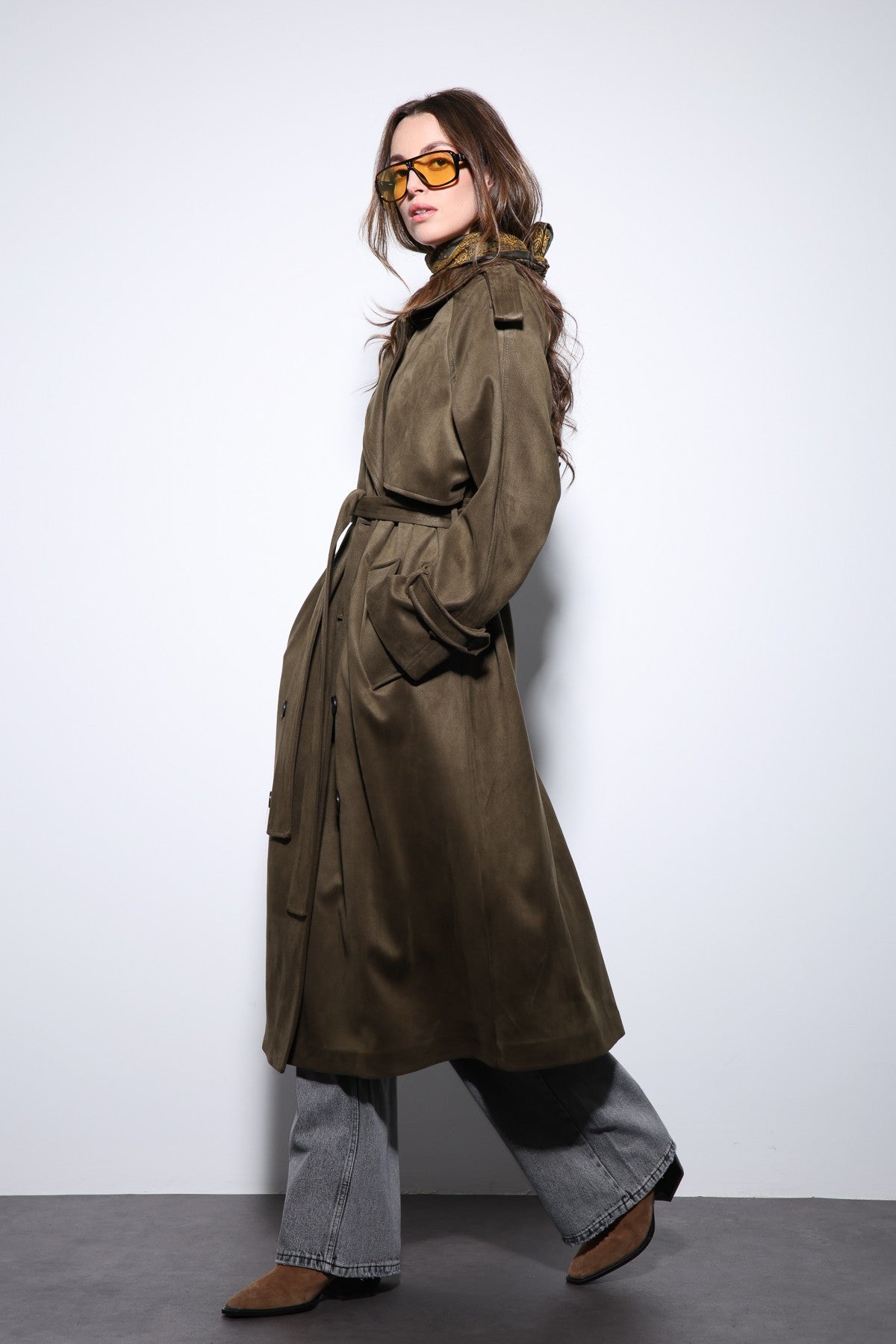 Antioch Premium Women's Suede-Look Cross-Over Trench Coat