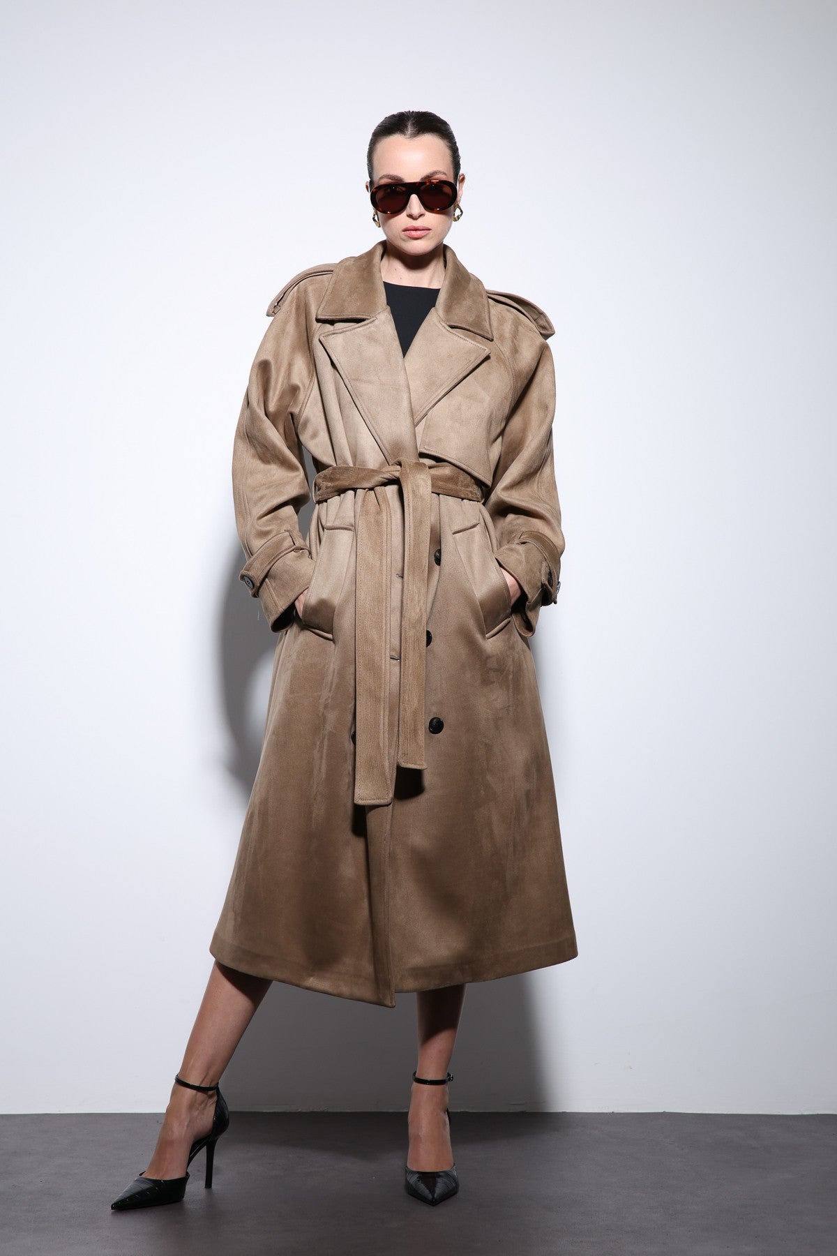 Antioch Premium Women's Suede-Look Cross-Over Trench Coat