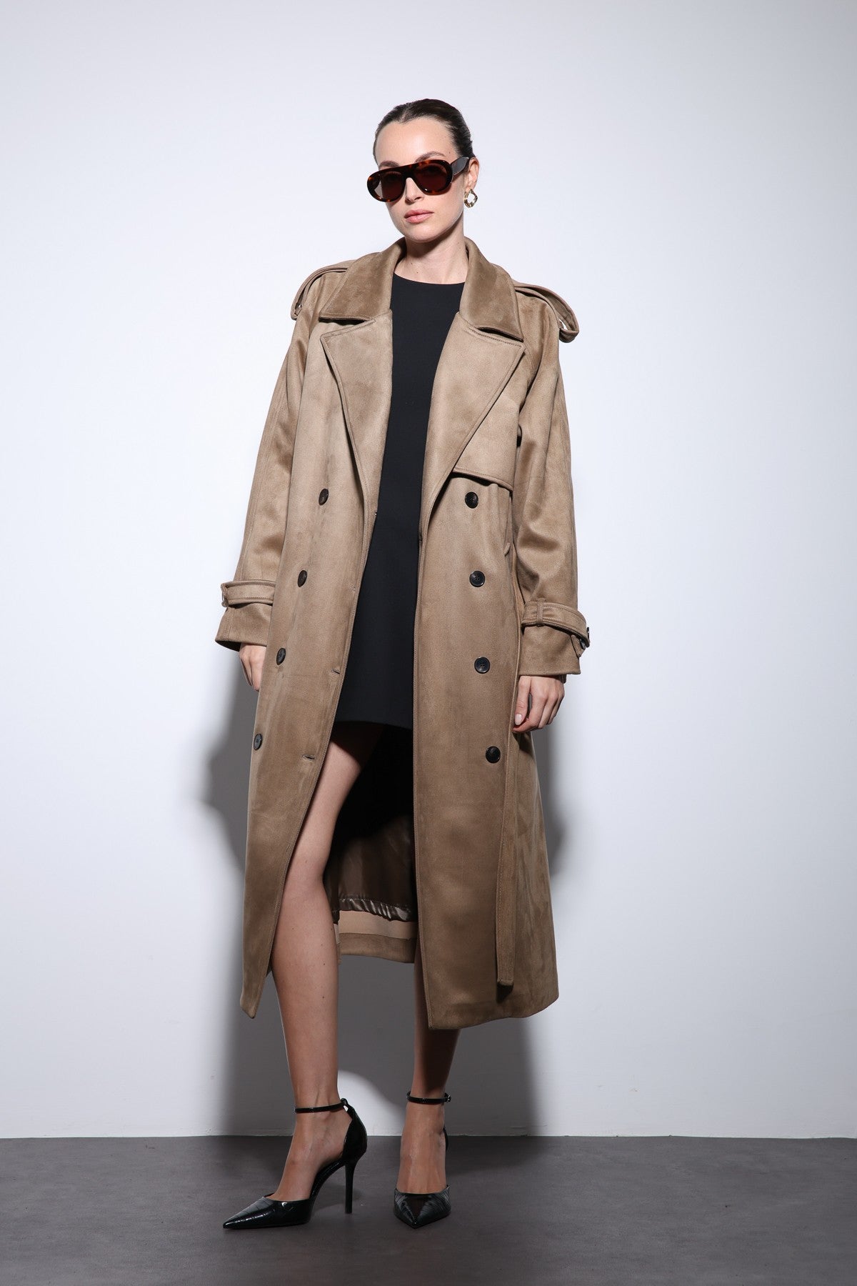 Antioch Premium Women's Suede-Look Cross-Over Trench Coat