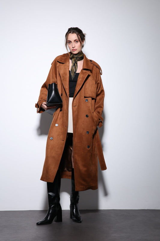 Antioch Premium Women's Suede-Look Cross-Over Trench Coat