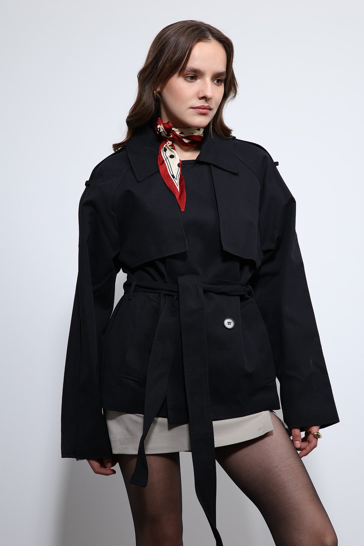 Antioch Short Trench Coat with a Collar