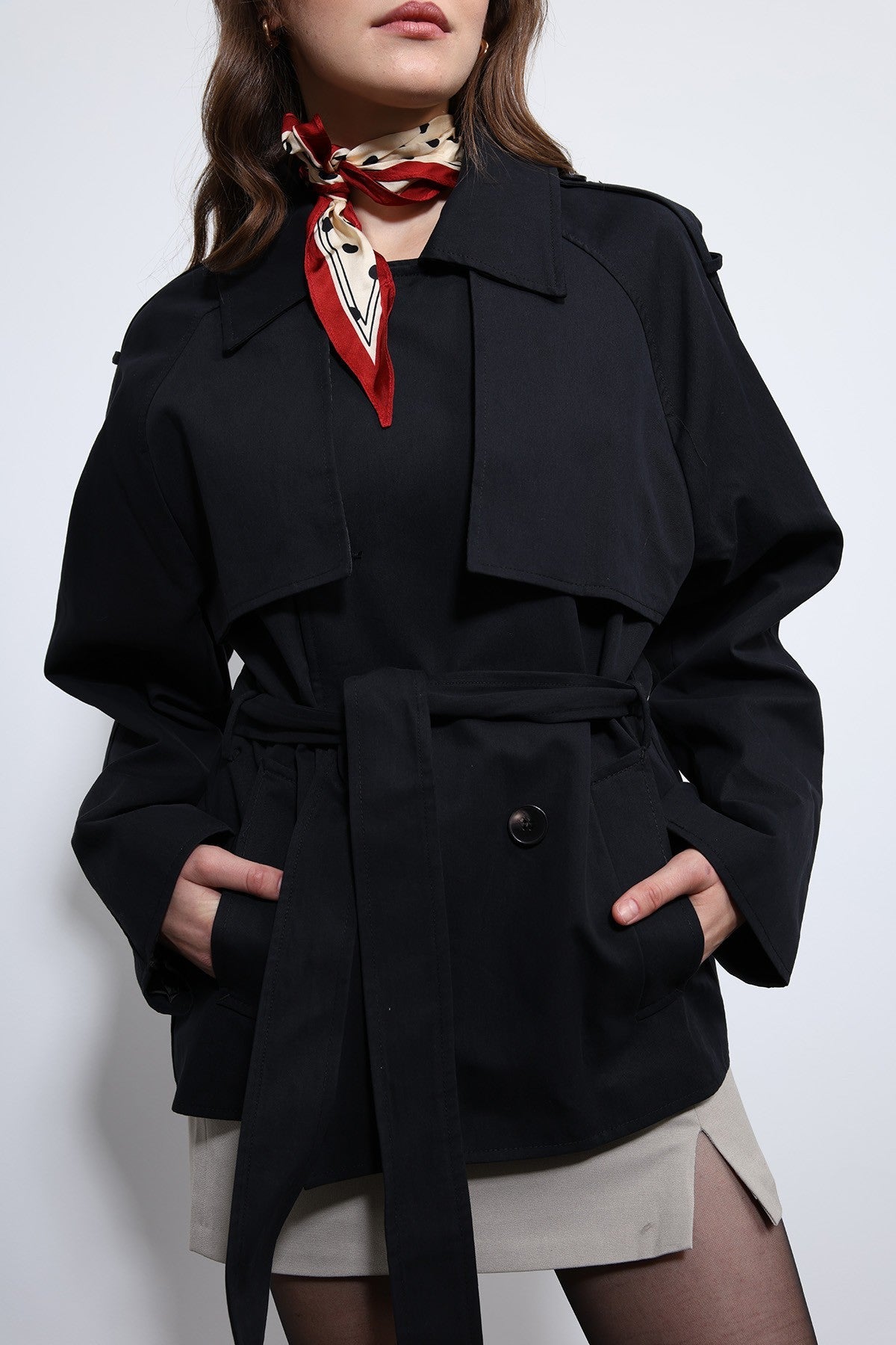 Antioch Short Trench Coat with a Collar