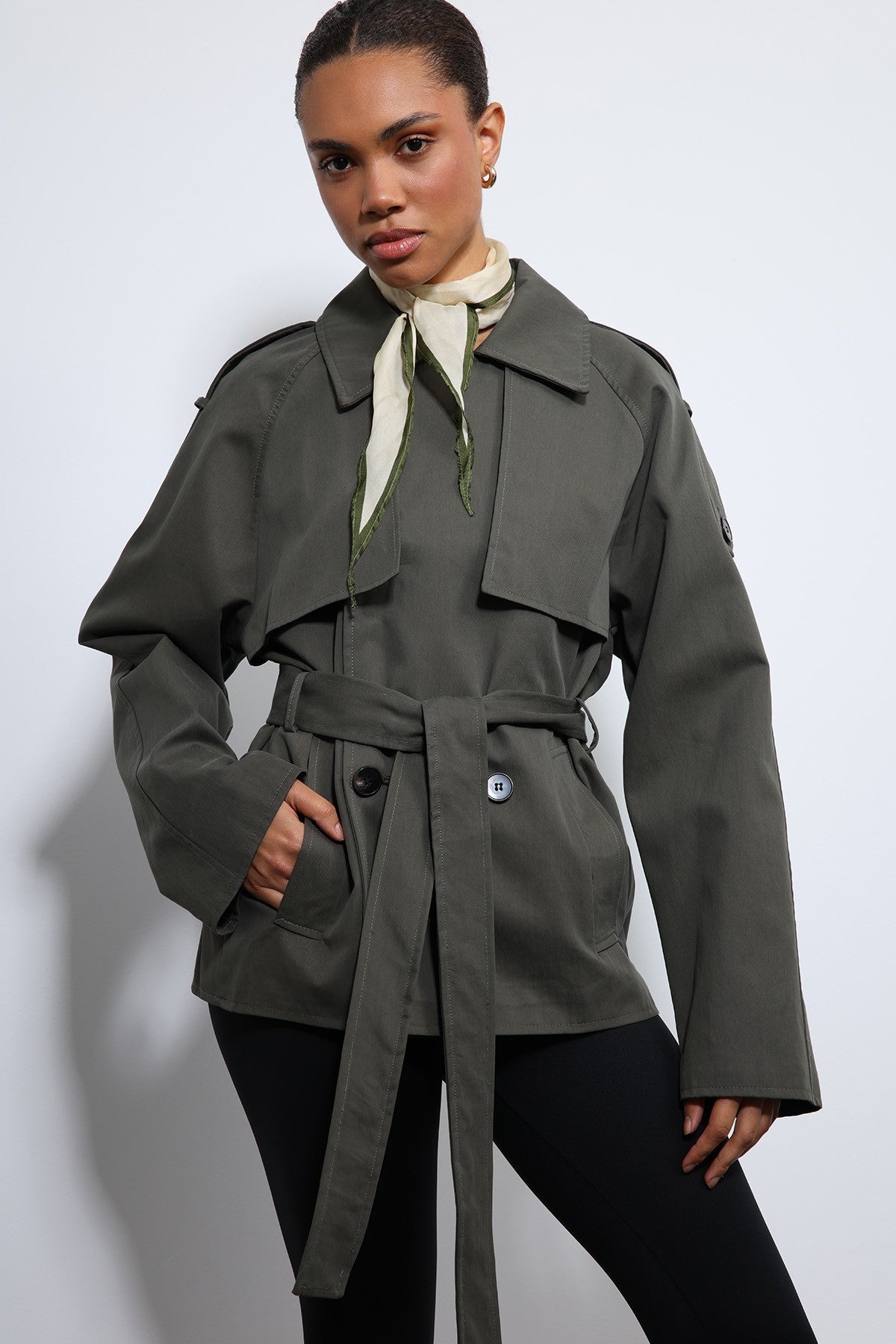 Antioch Short Trench Coat with a Collar