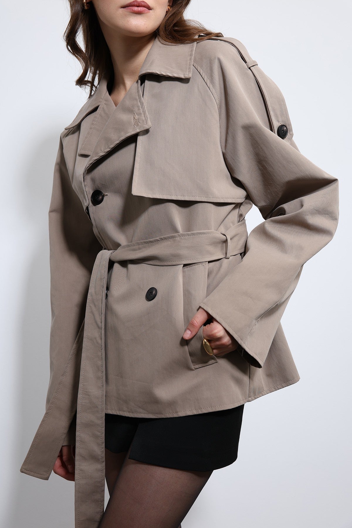 Antioch Short Trench Coat with a Collar