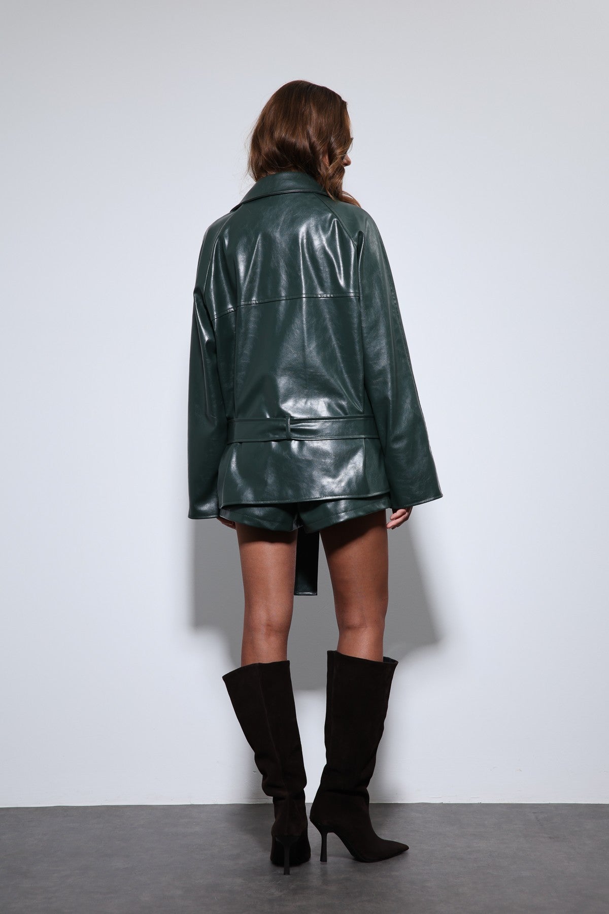 Antioch Faux Leather Belted Trench Coat