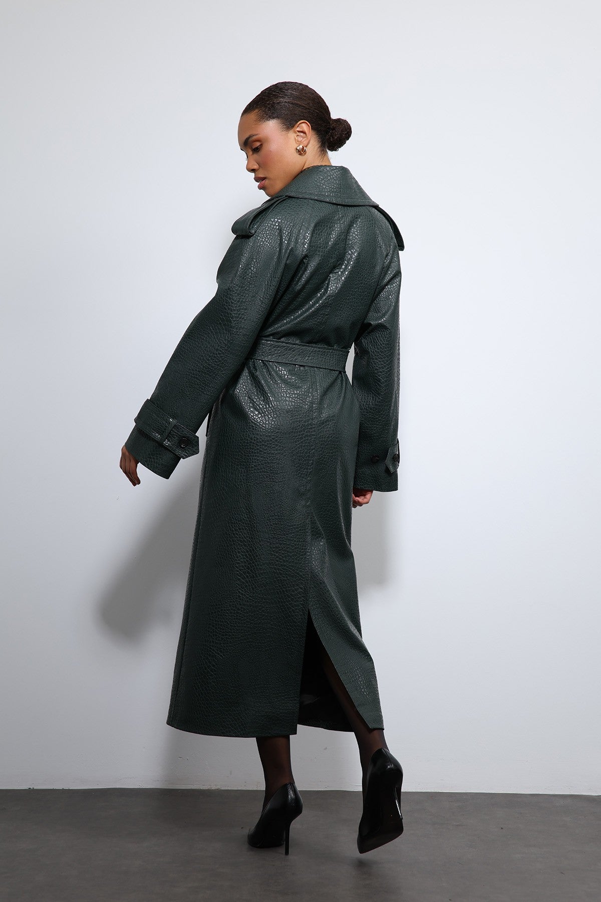 Antioch Textured Faux Leather Trench Coat