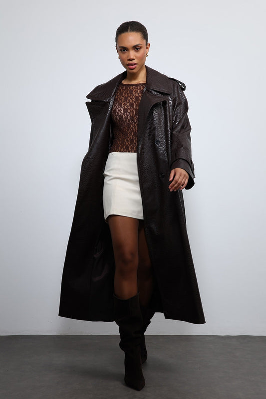 Antioch Textured Faux Leather Trench Coat