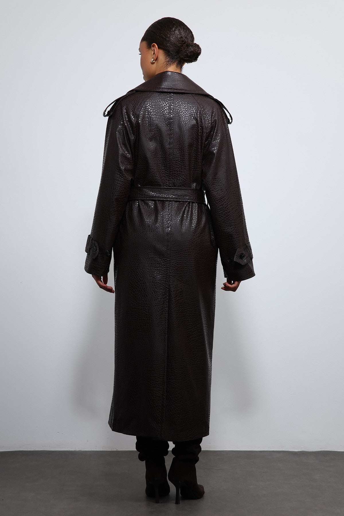 Antioch Textured Faux Leather Trench Coat