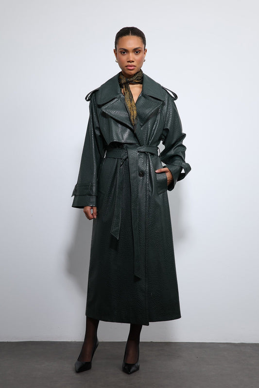 Antioch Textured Faux Leather Trench Coat