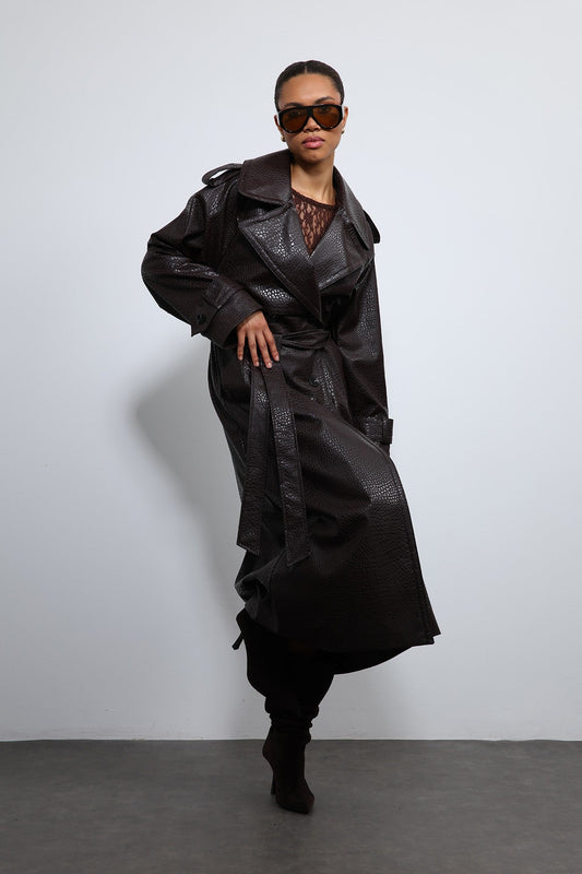 Antioch Textured Faux Leather Trench Coat