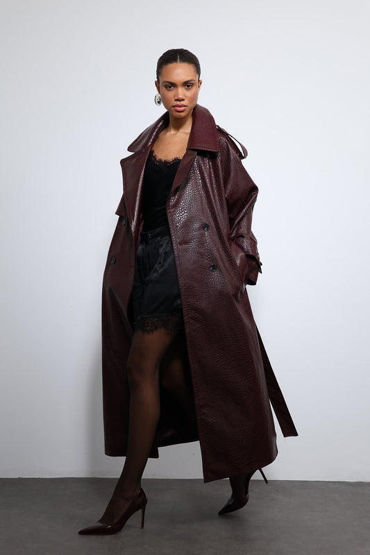 Antioch Textured Faux Leather Trench Coat