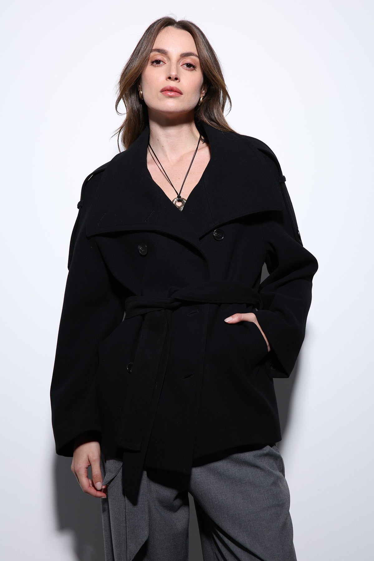 Antioch Stand-Up Collar Double-Breasted Women's Coat