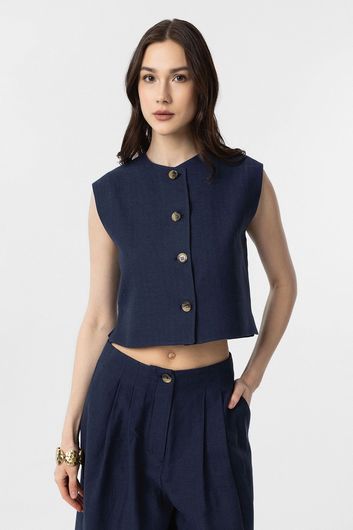 Women's Linen-Blend Vest