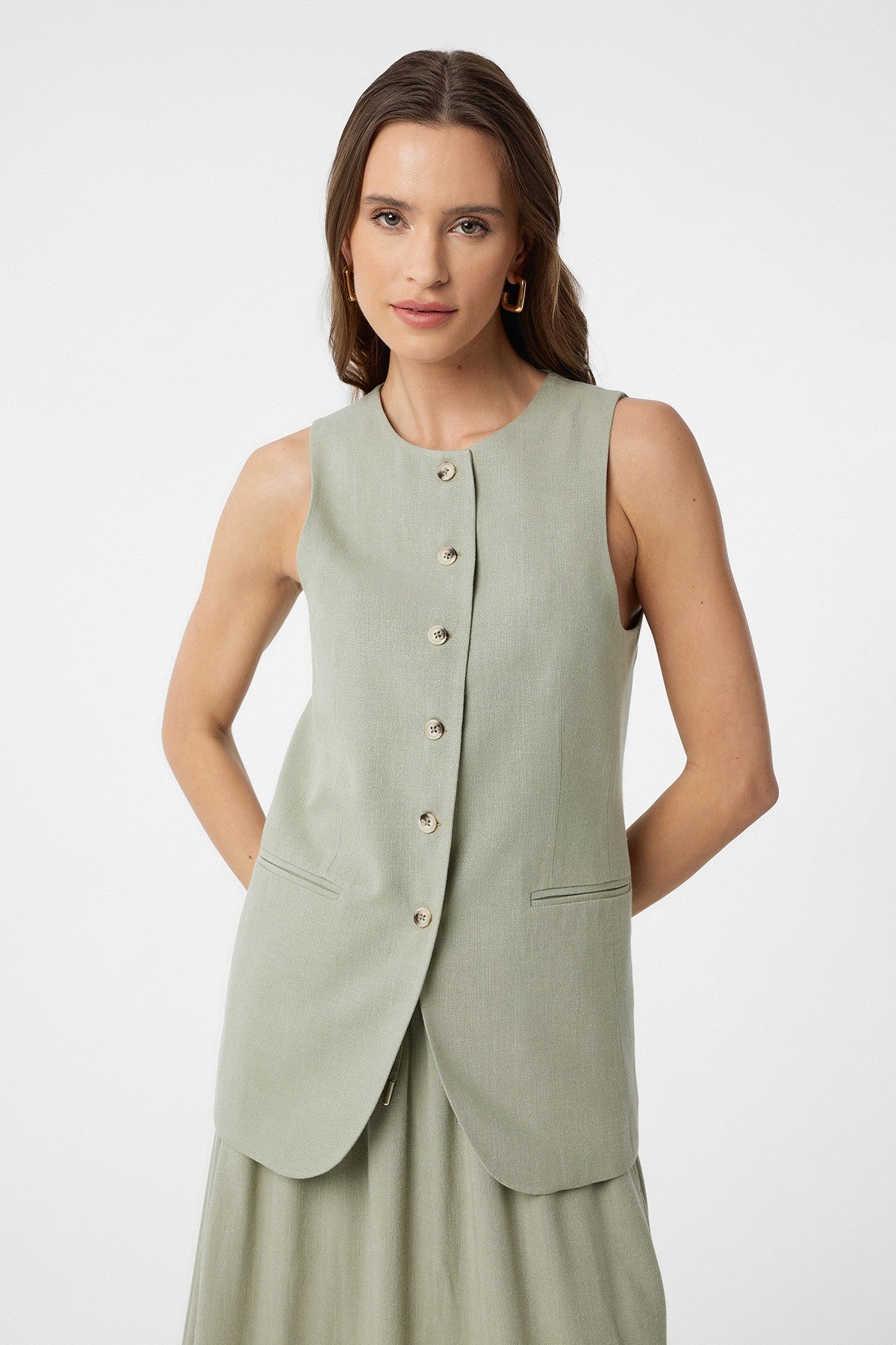 Antioch Women's Long Vest with Linen Blend