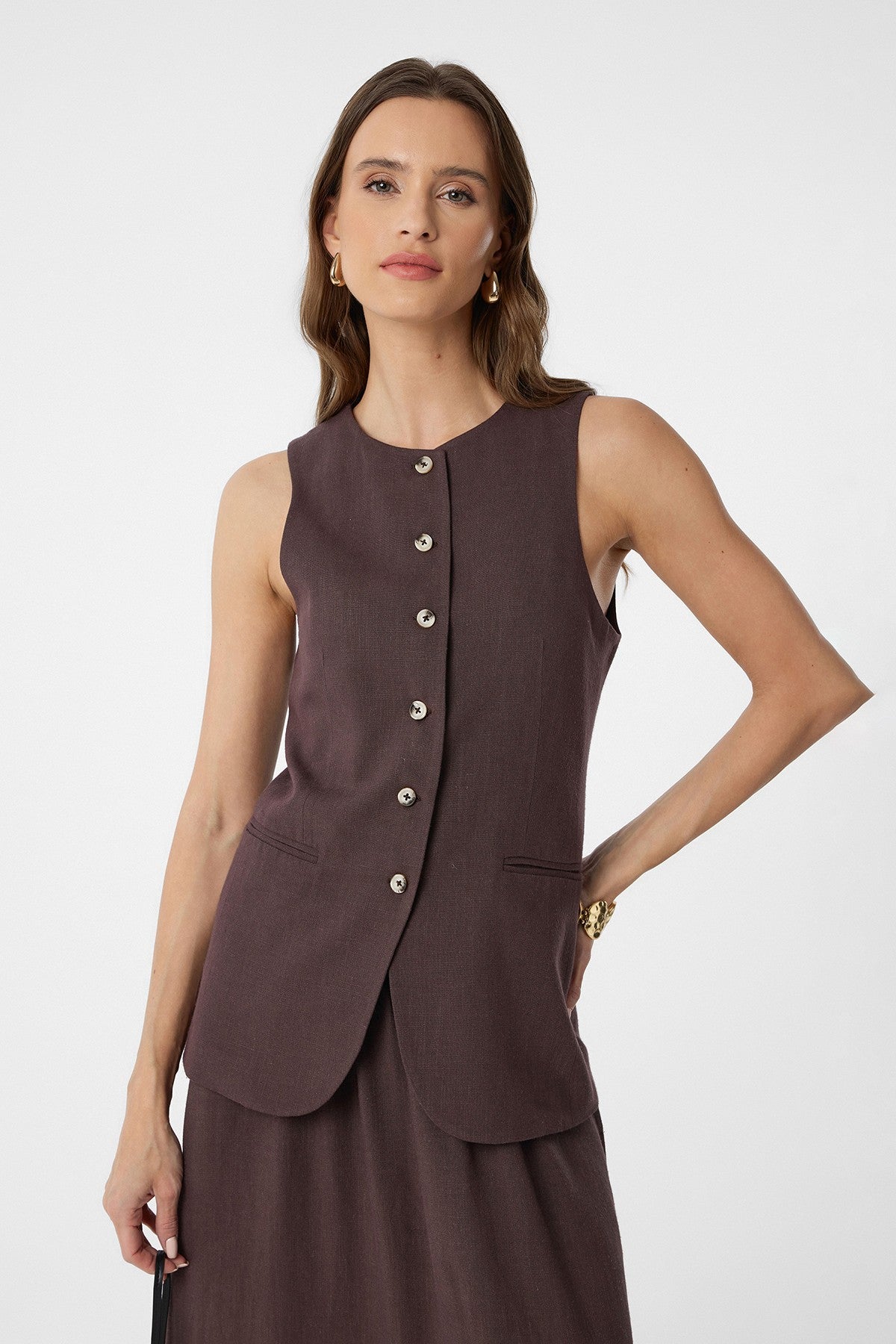 Antioch Women's Long Vest with Linen Blend
