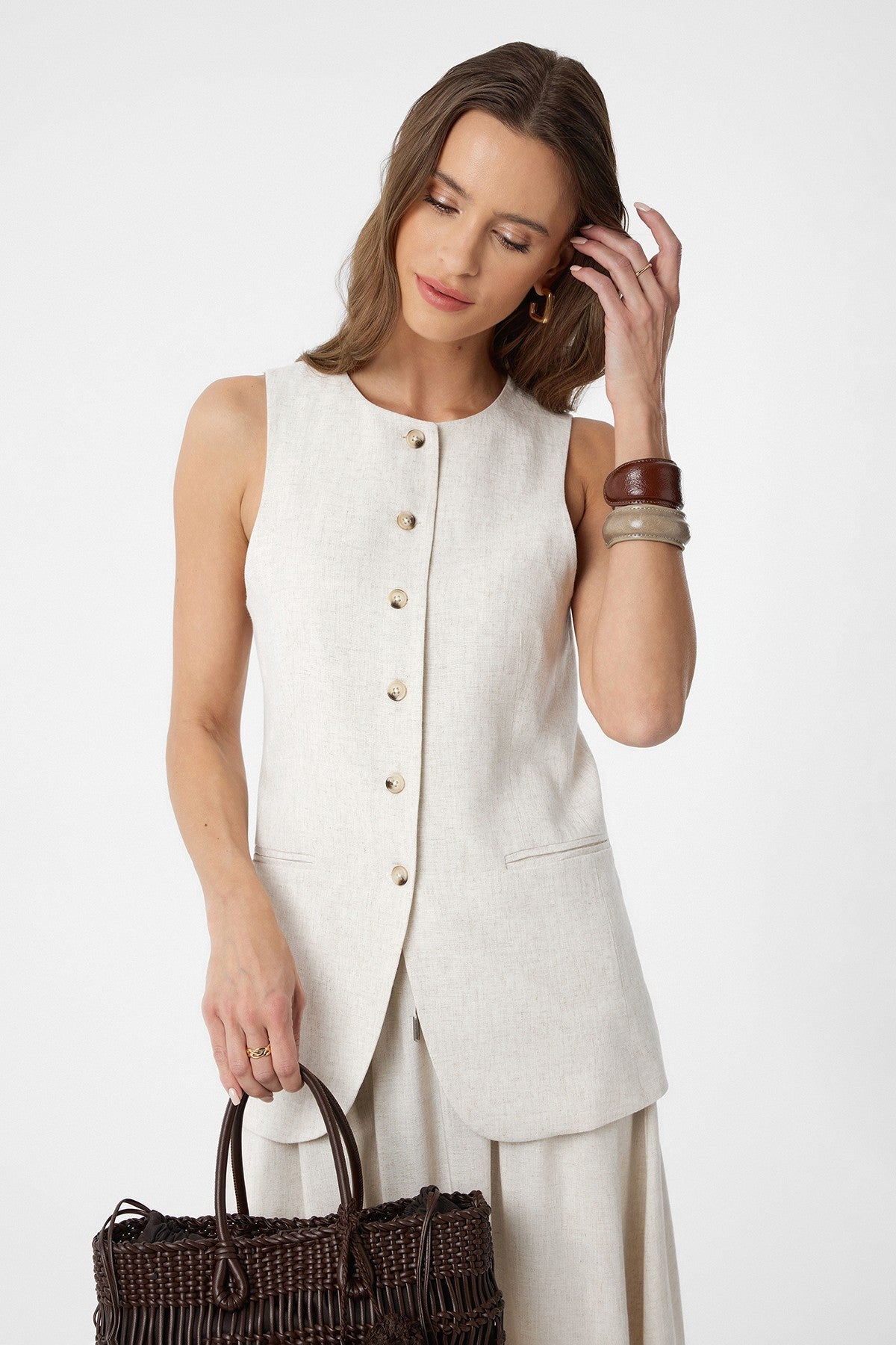 Antioch Women's Long Vest with Linen Blend