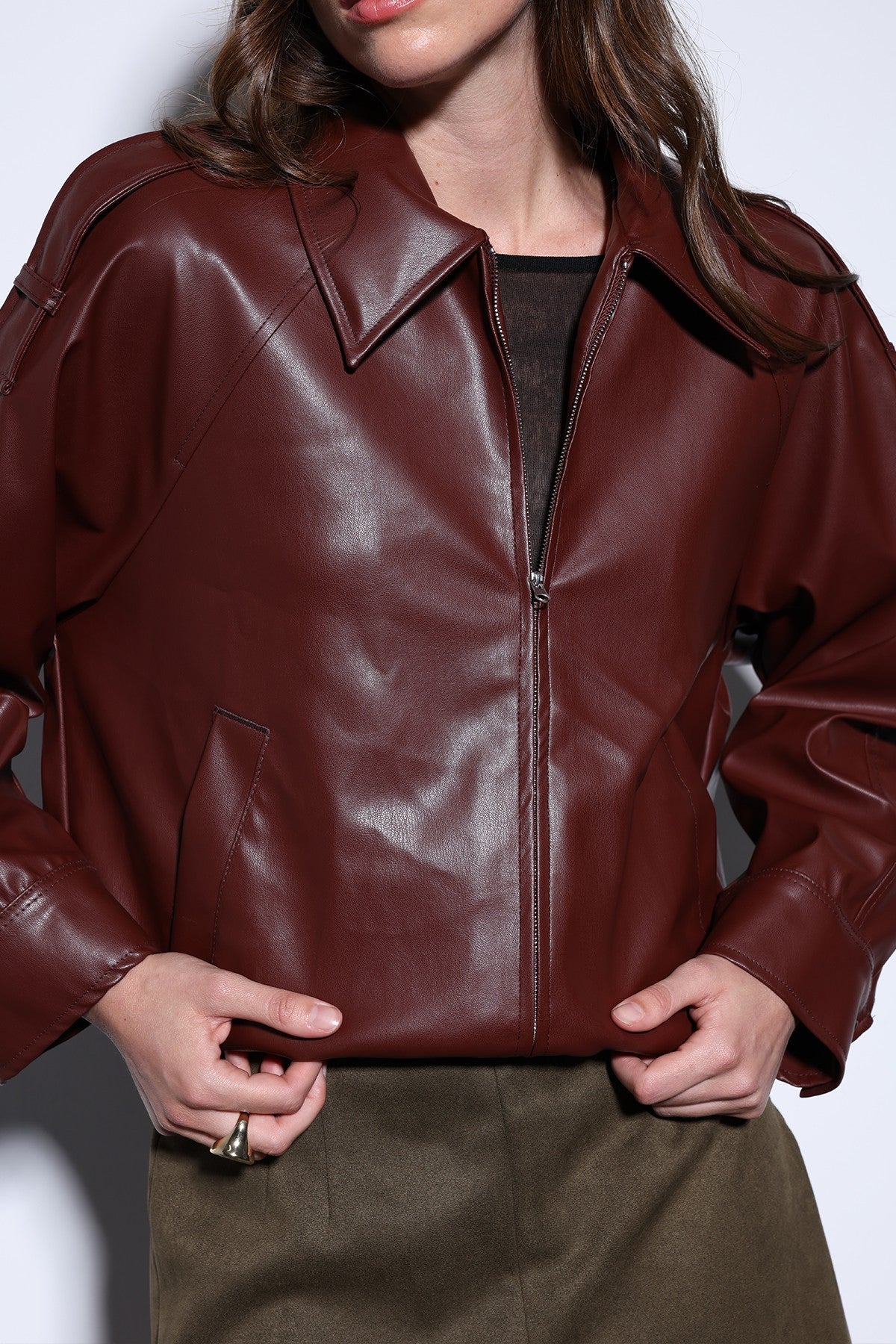 Antioch Faux Leather Bomber Jacket