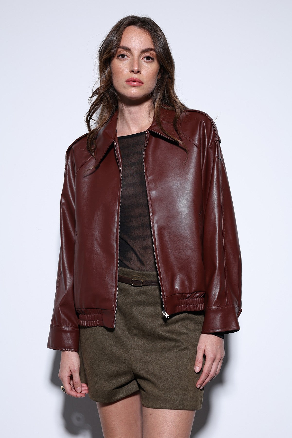 Antioch Faux Leather Bomber Jacket