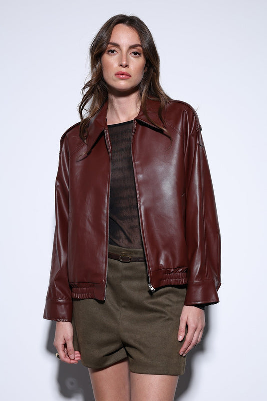 Antioch Faux Leather Bomber Jacket