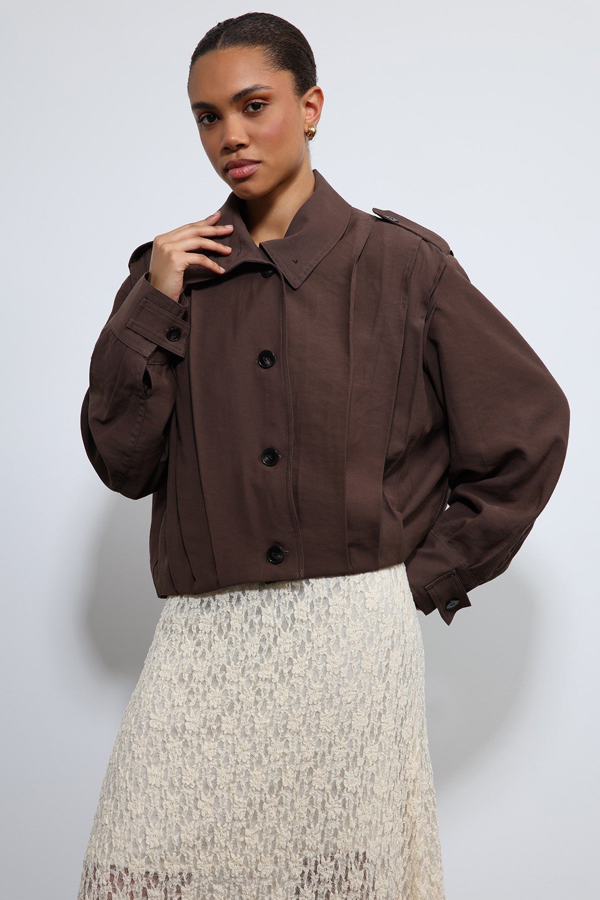 Antioch Pile Detailed Stand-Up Collar Jacket