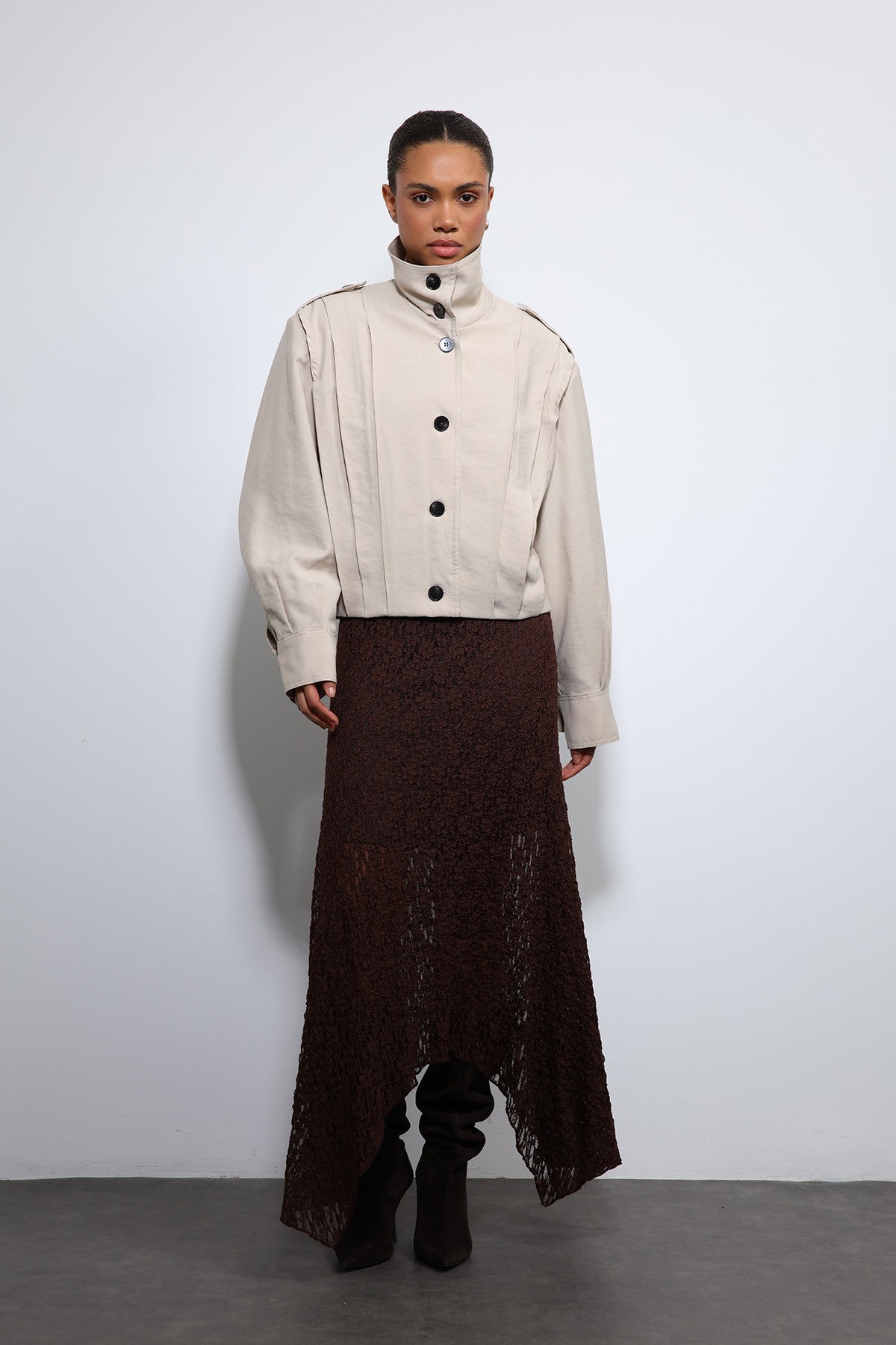 Antioch Pile Detailed Stand-Up Collar Jacket