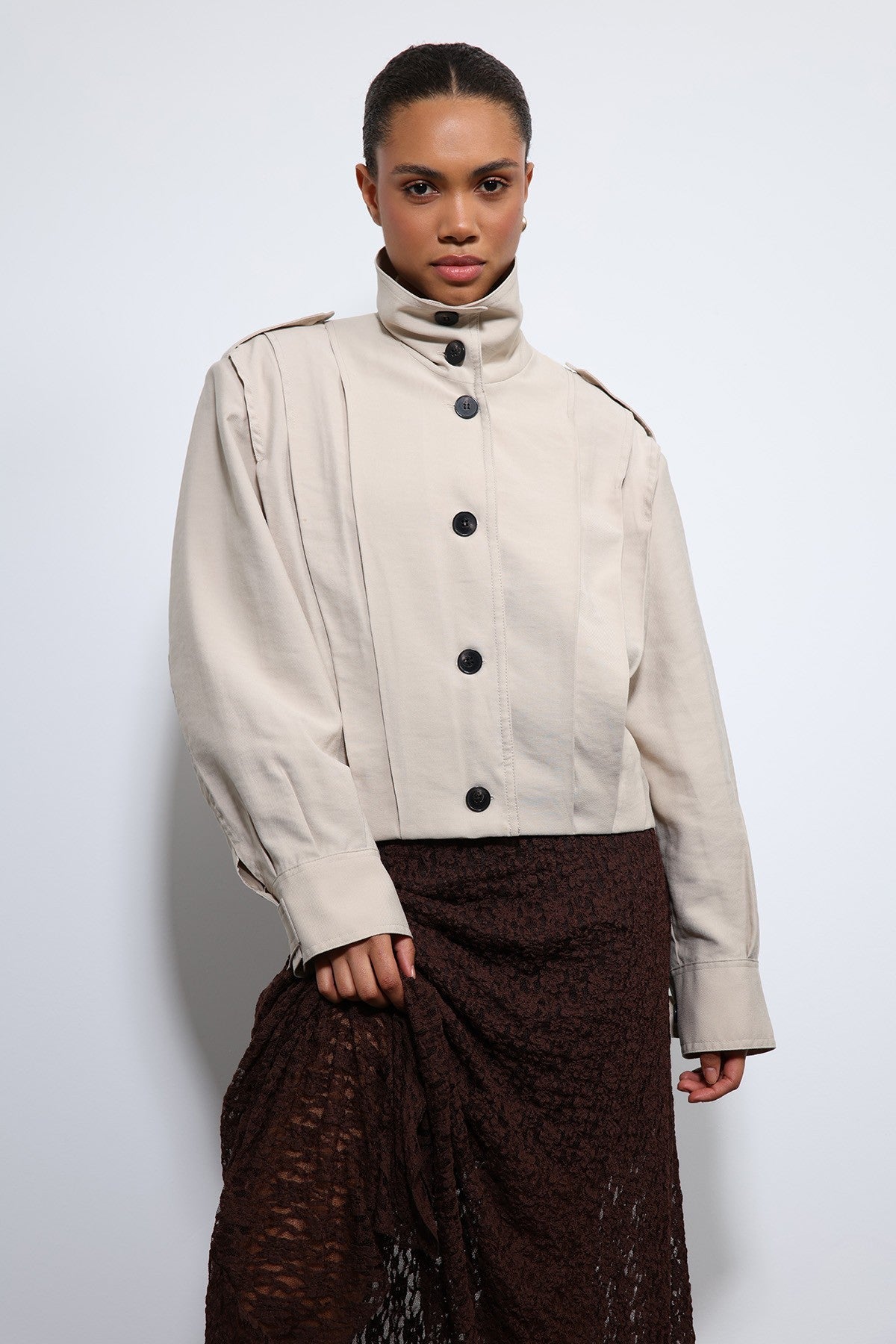 Antioch Pile Detailed Stand-Up Collar Jacket