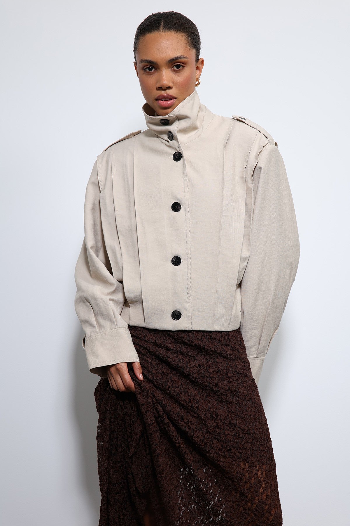 Antioch Pile Detailed Stand-Up Collar Jacket