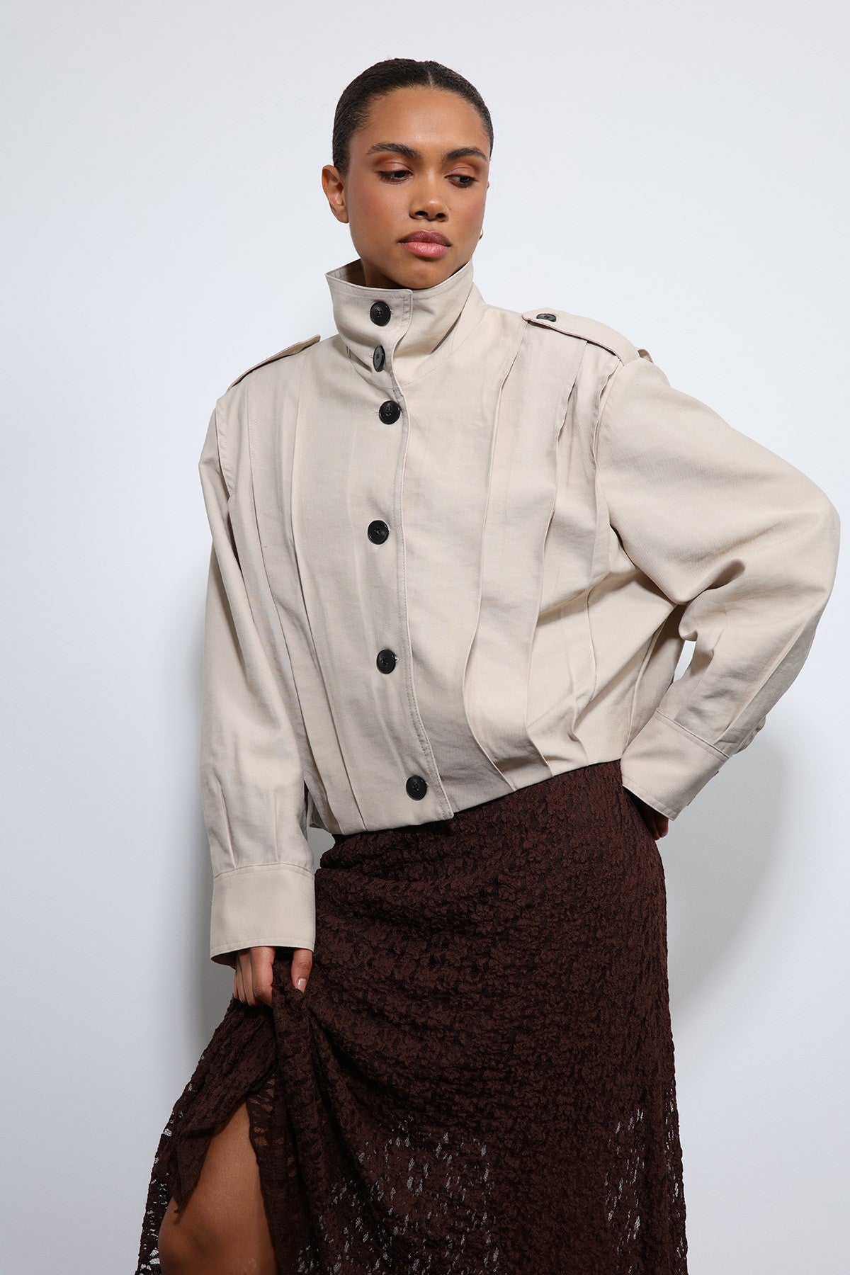 Antioch Pile Detailed Stand-Up Collar Jacket