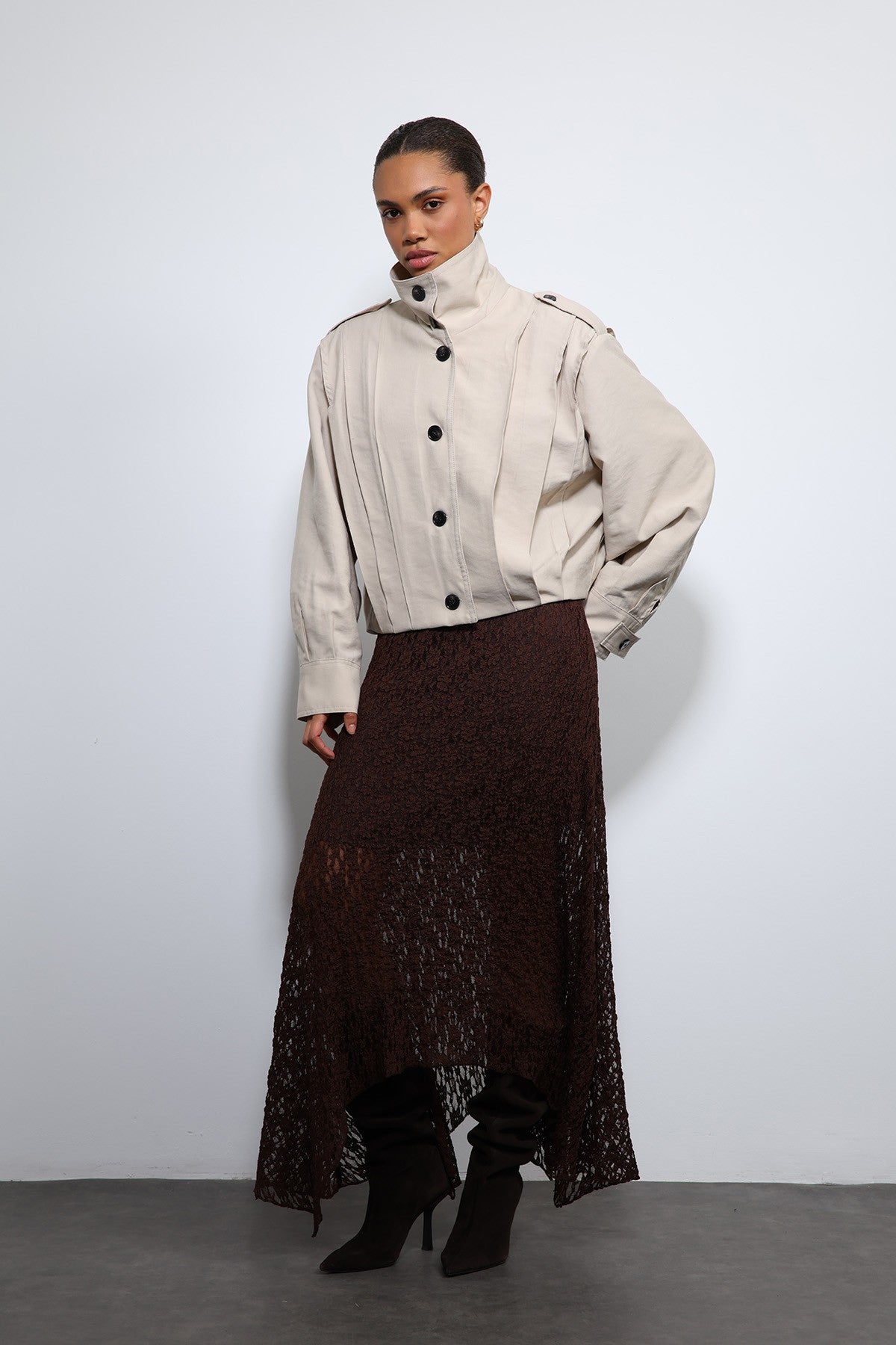 Antioch Pile Detailed Stand-Up Collar Jacket