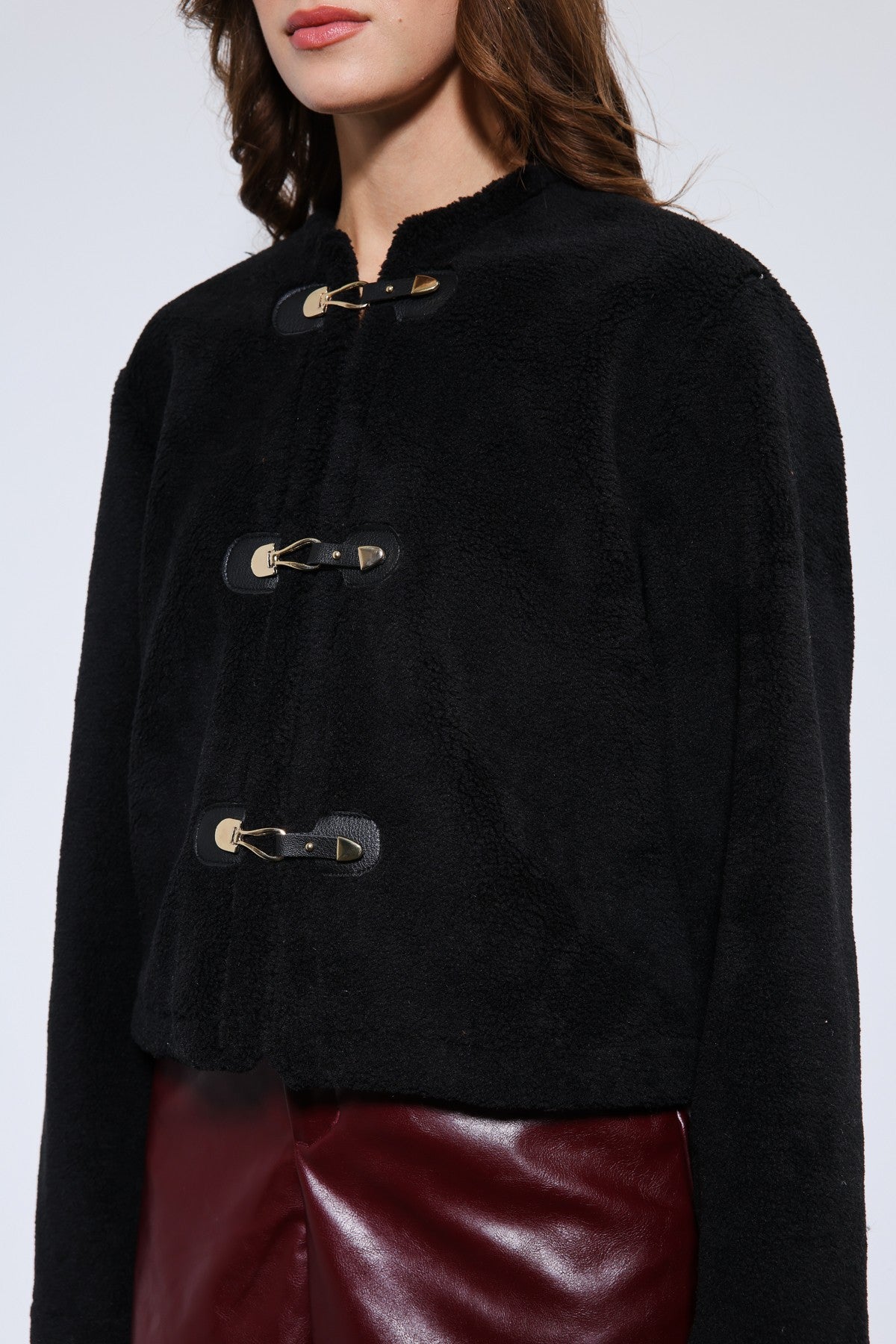Antioch Embellished-Button Faux Fur Jacket