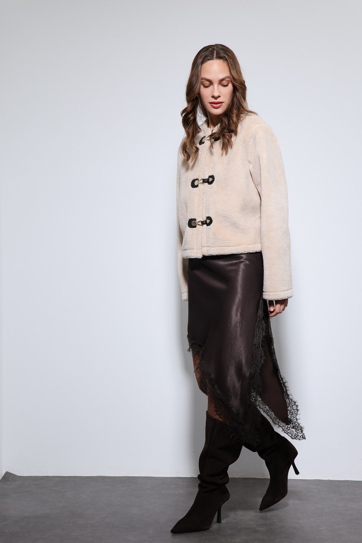 Antioch Embellished-Button Faux Fur Jacket