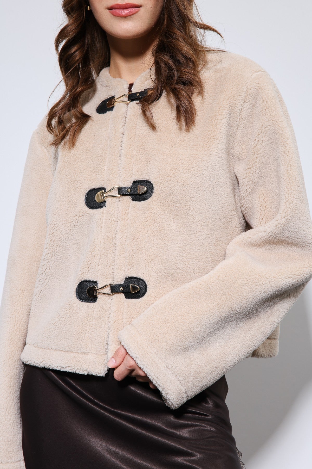 Antioch Embellished-Button Faux Fur Jacket