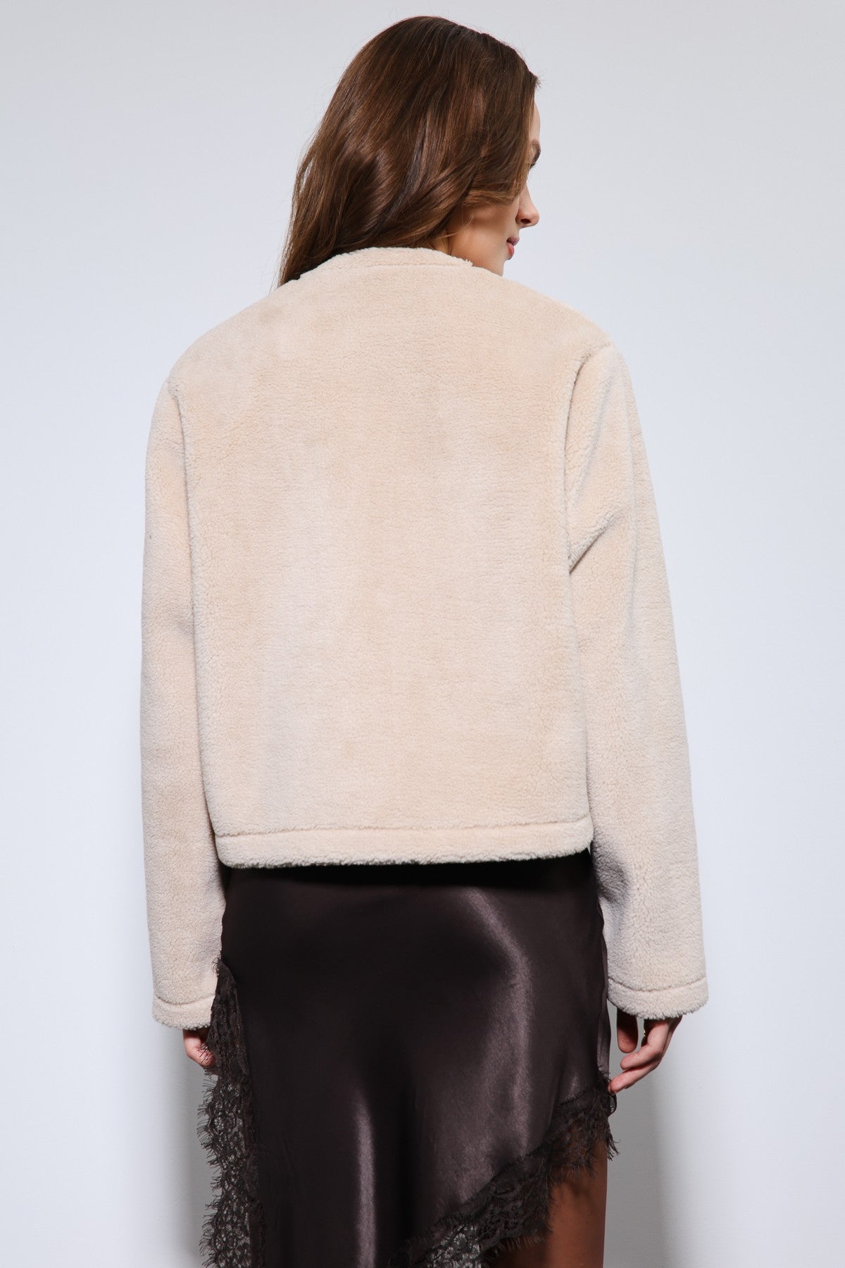 Antioch Embellished-Button Faux Fur Jacket