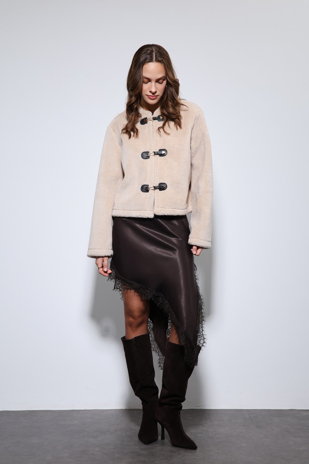 Antioch Embellished-Button Faux Fur Jacket