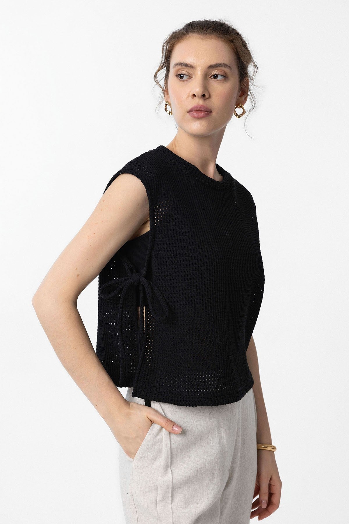 Antioch Lace-Up Knit-Textured Women's Top