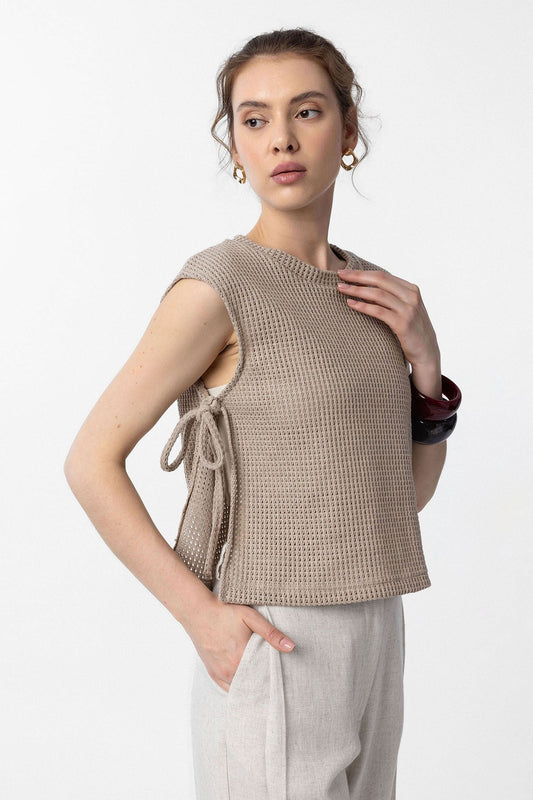 Antioch Lace-Up Knit-Textured Women's Top