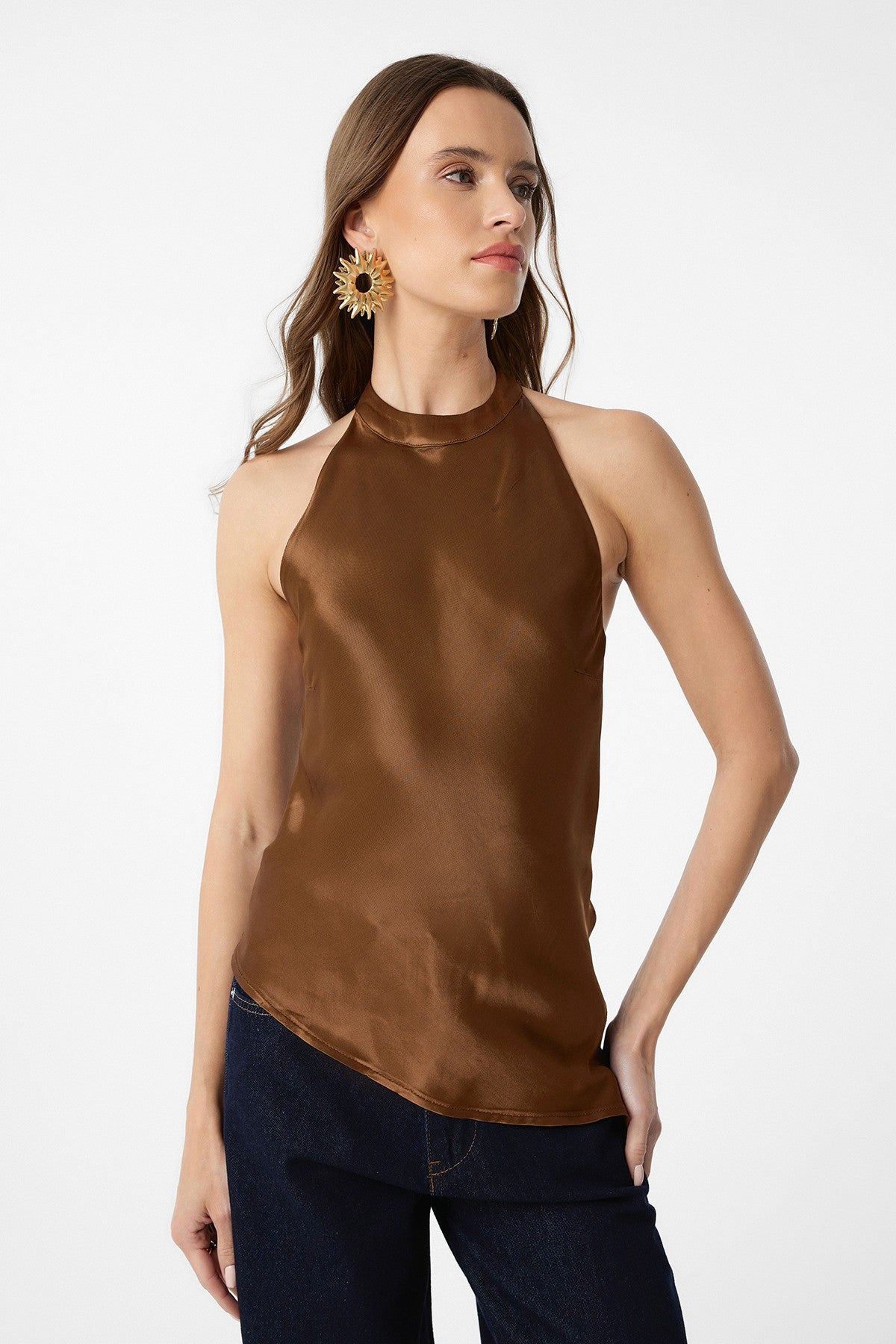 Antioch Asymmetrical Satin Backless Women's Top