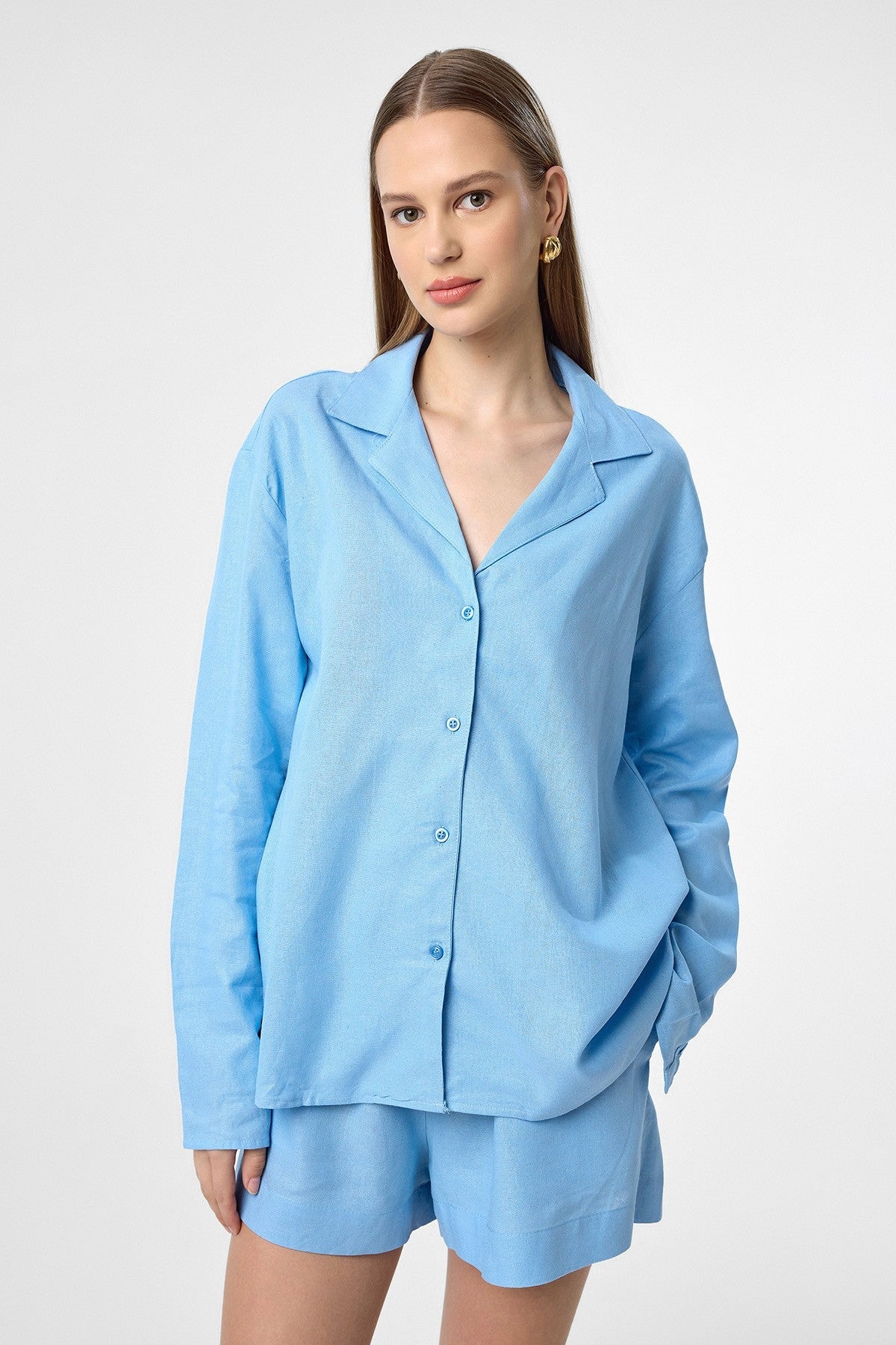 Antioch Linen-Blend Shorts and Shirt Set for Women