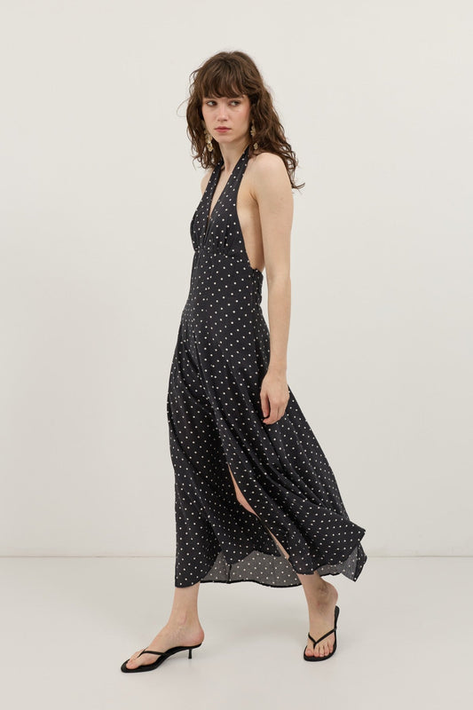Women's Polka-Dot Dress with a Halter Neckline