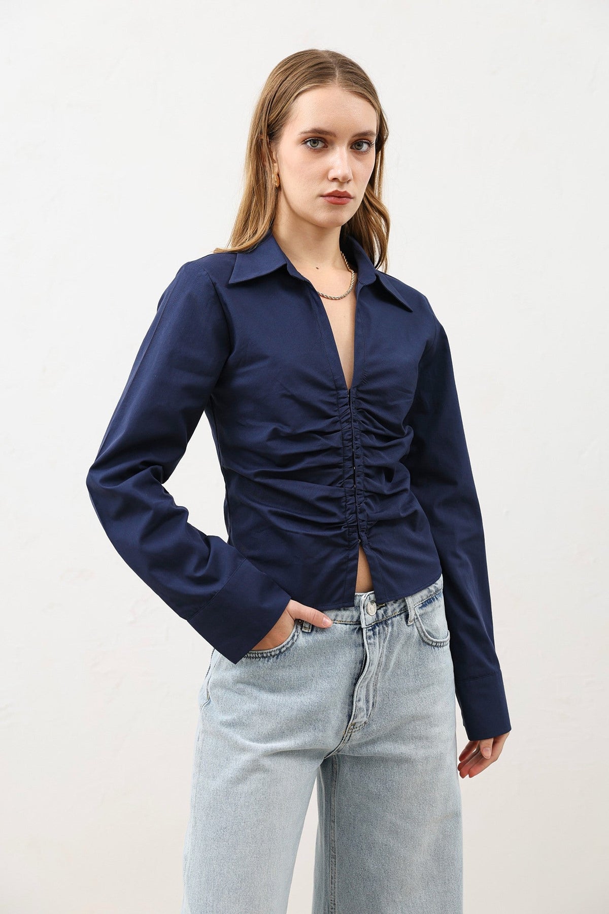 Gathered Poplin Women's Shirt