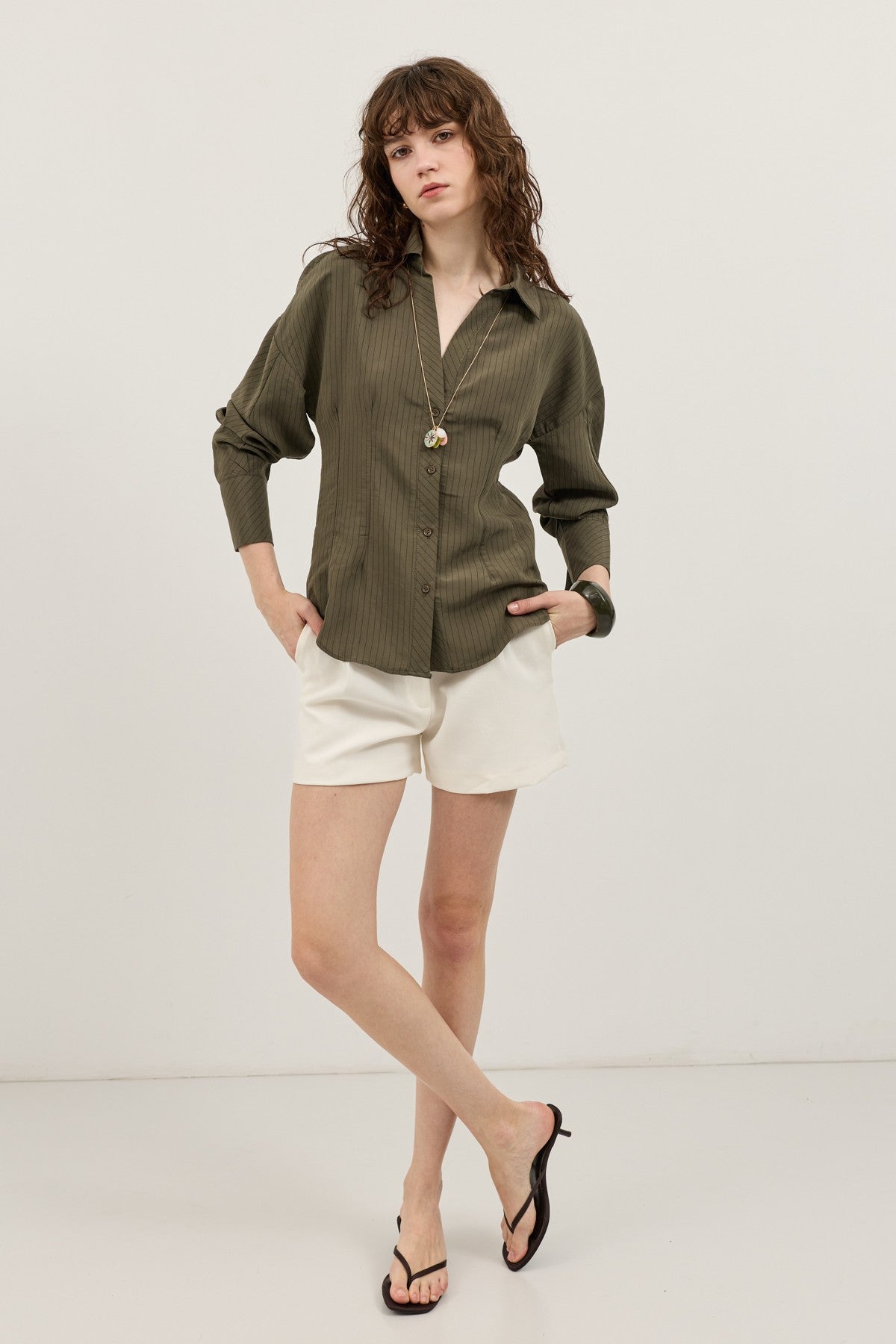 Antioch Pencil-Sleeve Modal Shirt with Detailed Stripes