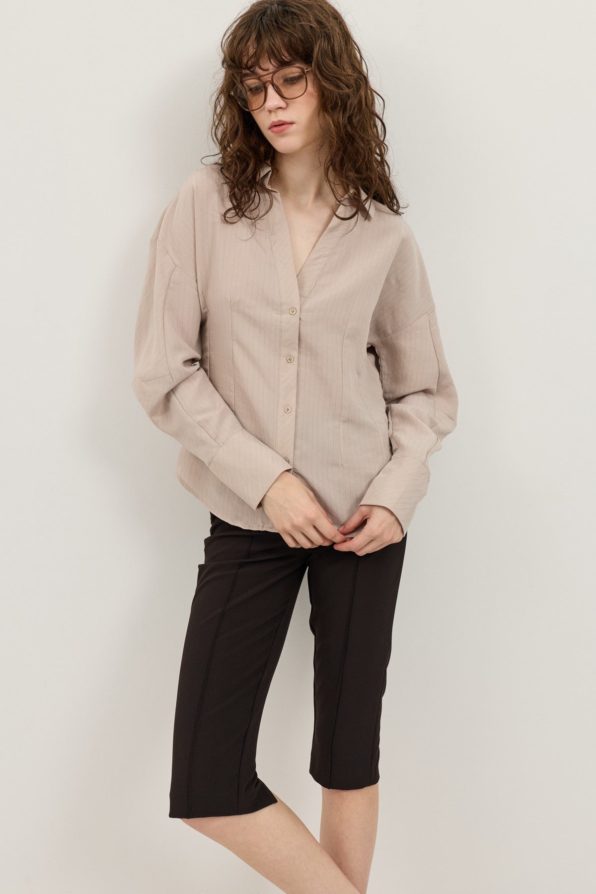 Antioch Pencil-Sleeve Modal Shirt with Detailed Stripes