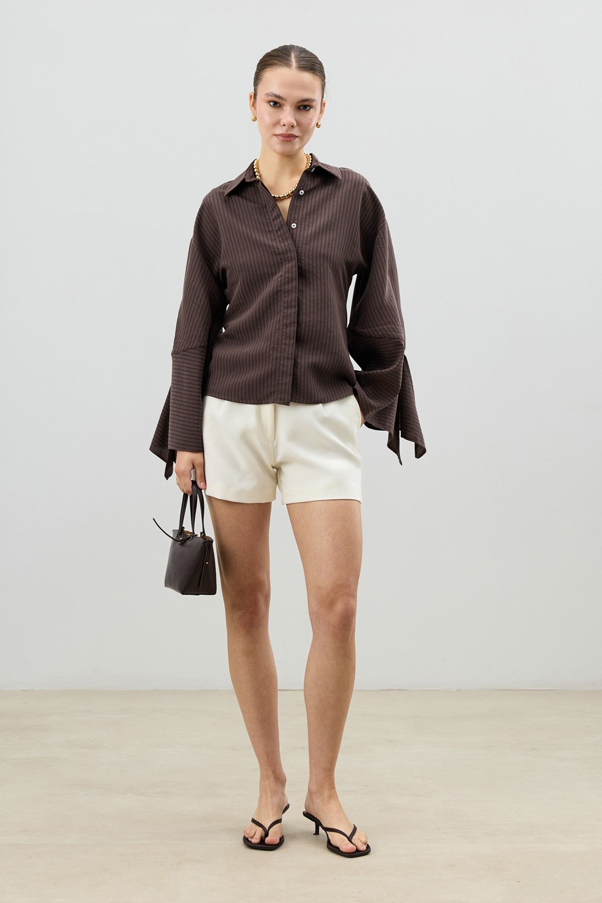 Antioch Women's Striped Shirt with Tie-Back Sleeves