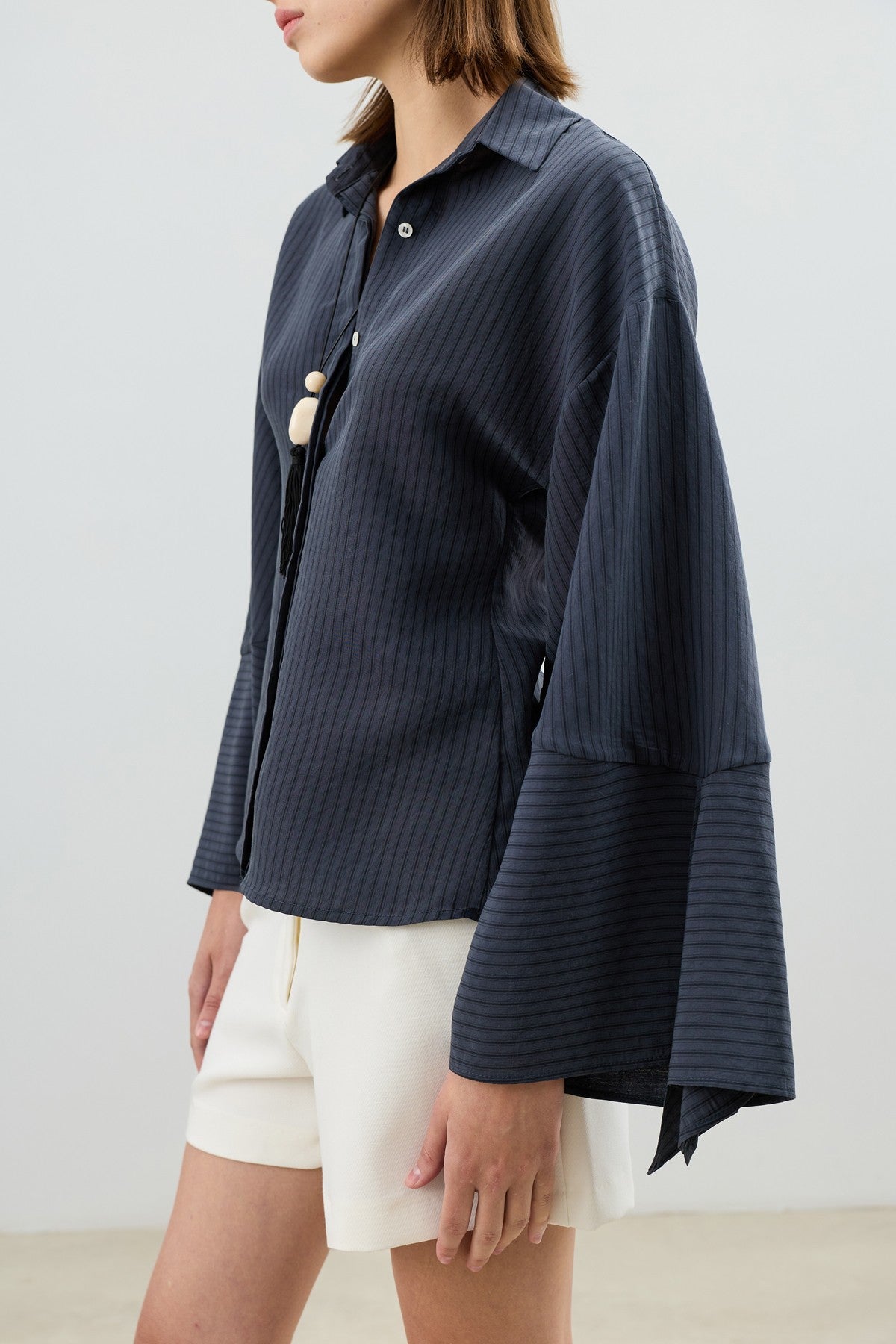 Antioch Women's Striped Shirt with Tie-Back Sleeves