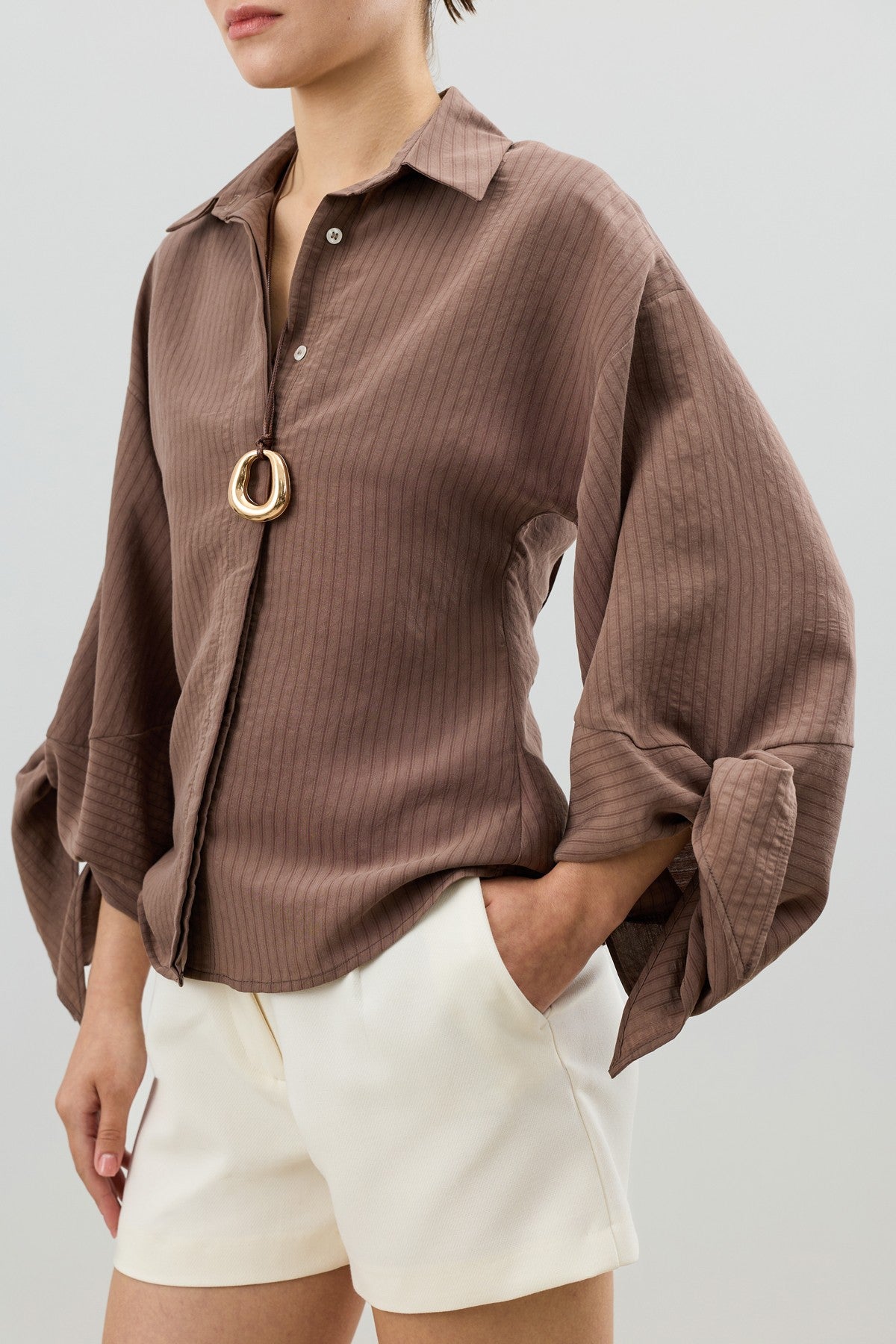Antioch Women's Striped Shirt with Tie-Back Sleeves