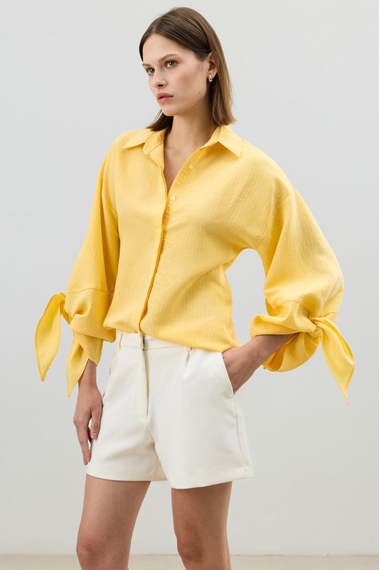 Antioch Women's Striped Shirt with Tie-Back Sleeves