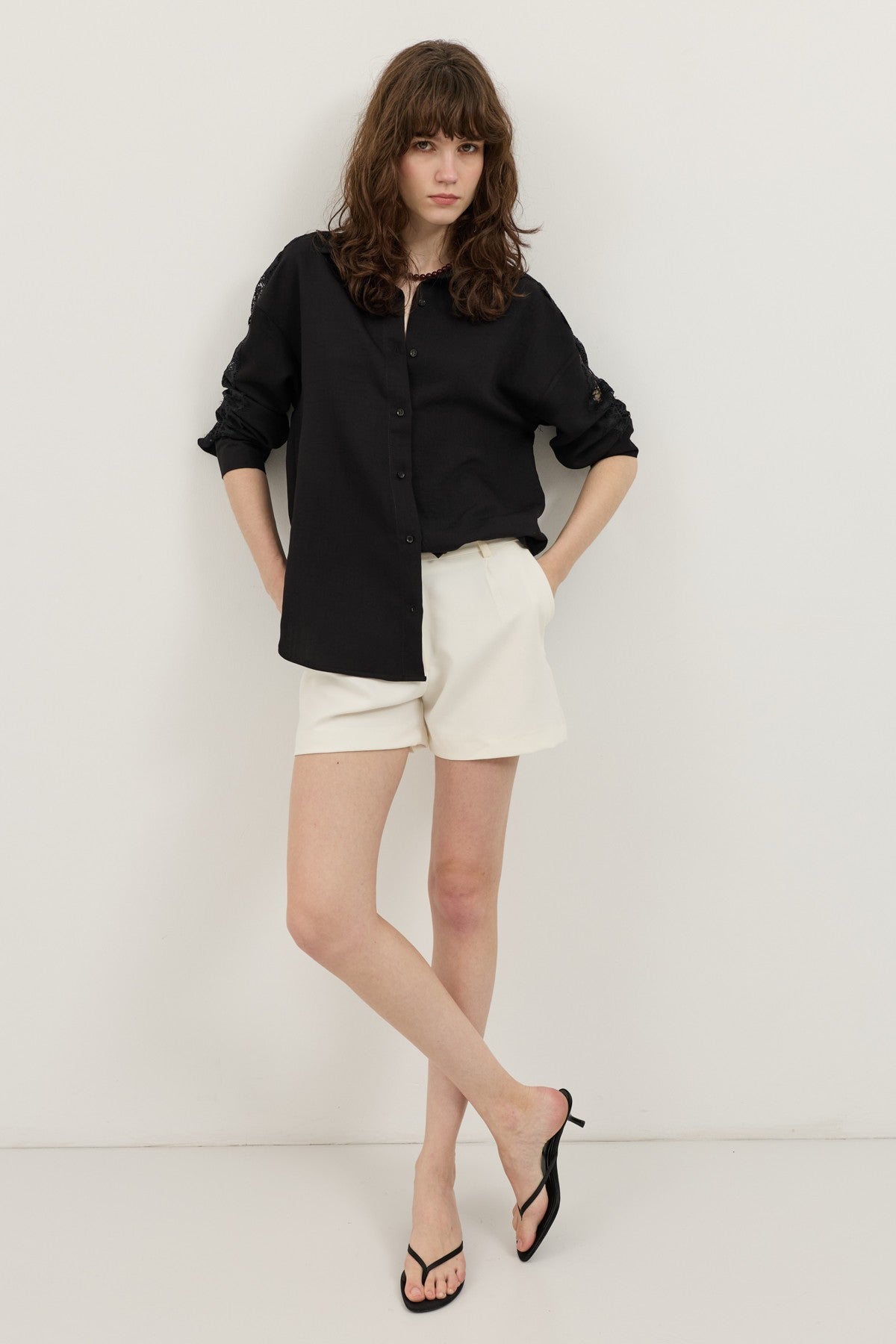 Women's Shirt with Lace-Embellished Sleeves