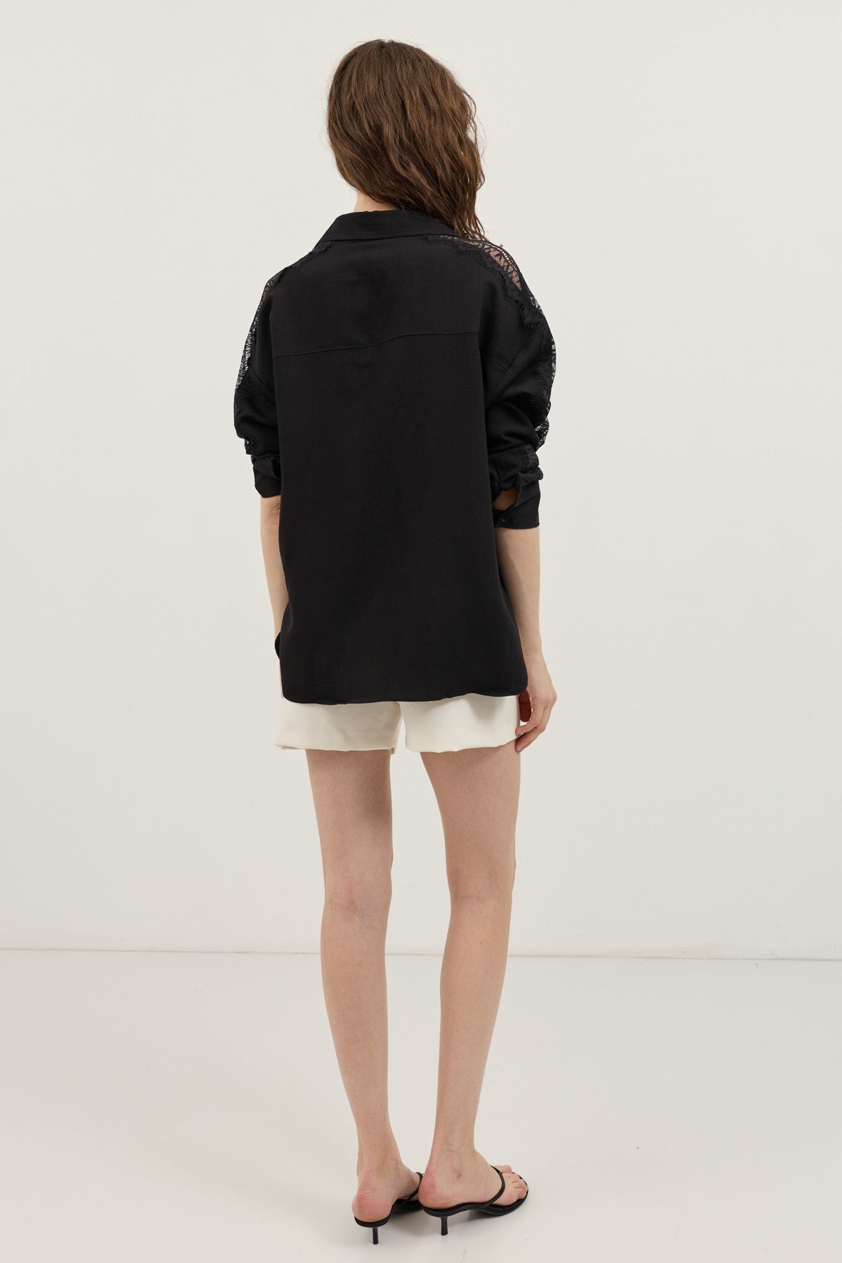 Women's Shirt with Lace-Embellished Sleeves