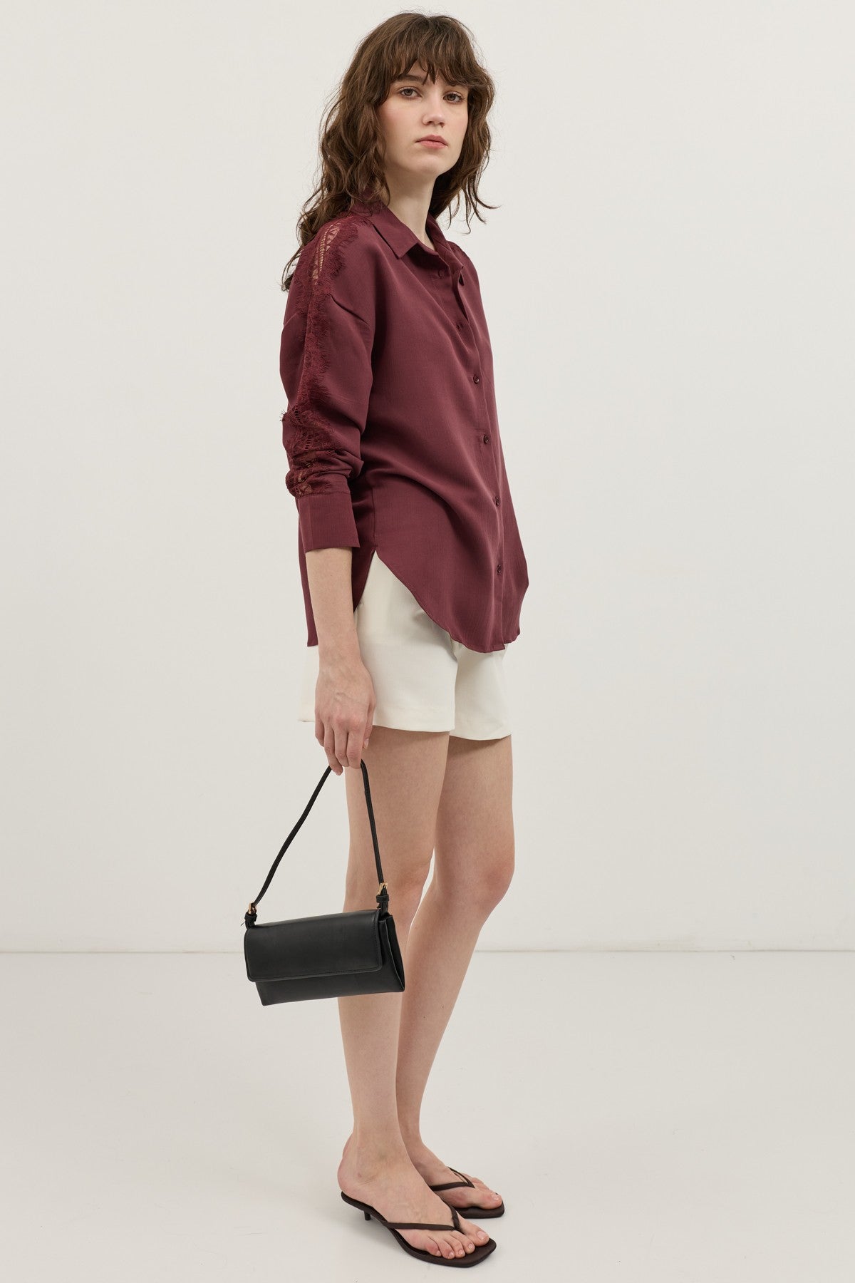 Women's Shirt with Lace-Embellished Sleeves